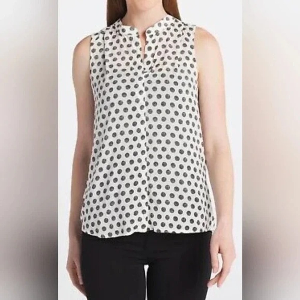 Bella Dahl Women XS Polka Dot Rayon Sleeveless Button Blouse Top White B2841-314